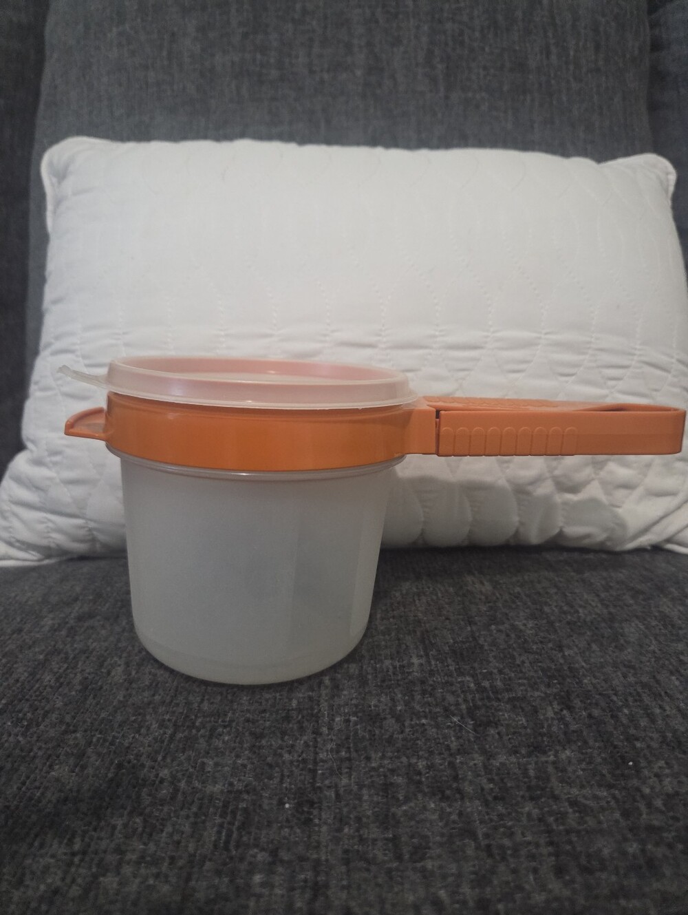 Vintage Tupperware Orange Handle Sifter With Container